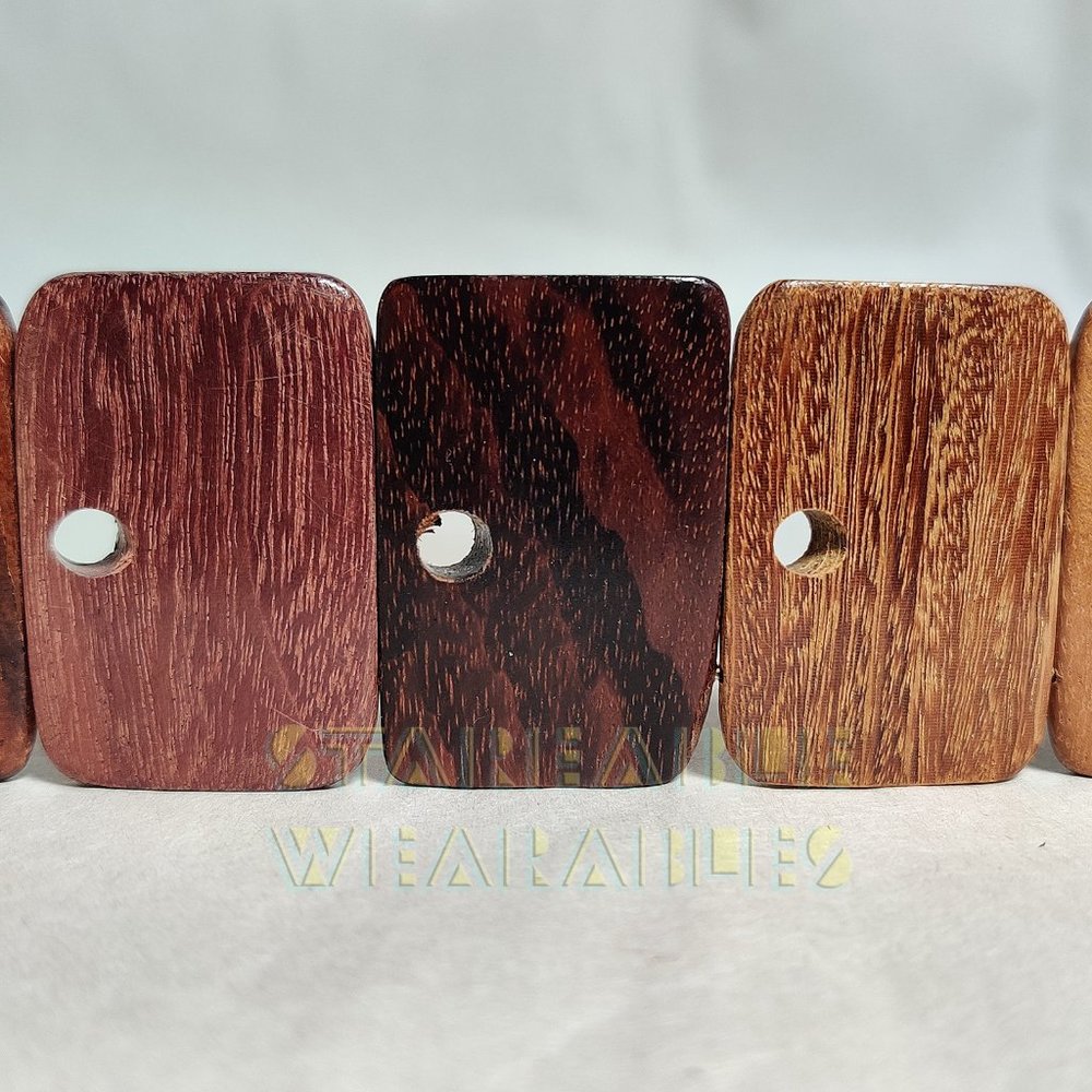 Vintage Exotic Wood Link Belt Wooden Tiles Segmented '90s Handmade Woodgrain VTG - Picture 7 of 8